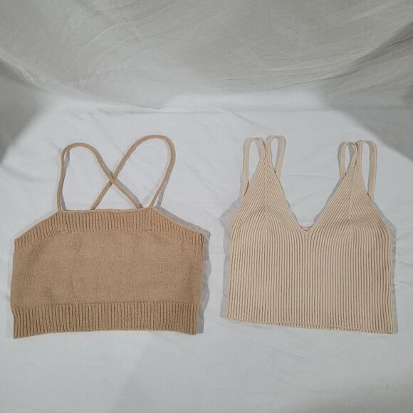 Shein Size Small Women's Tan and Cream Knit Crop Tank Top Bundle - Picture 1 of 3